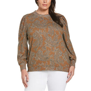 ELLA rafaella Plus Size Pleat Long Sleeve Knit Top - Bronze Brown Size 1X